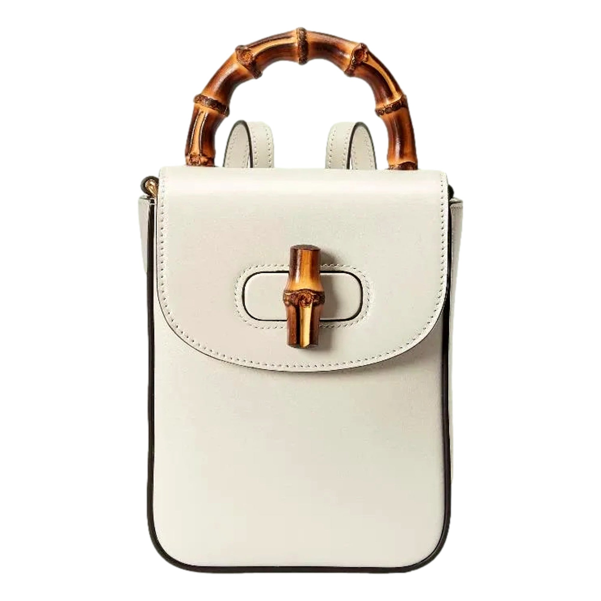 Gucci Bamboo Mini Handbag Top Handle Bag in Cream Leather available at Queen Bee of Beverly Hills