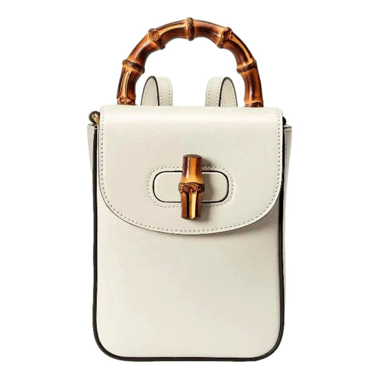 Gucci Bamboo Mini Handbag Top Handle Bag in Cream Leather available at Queen Bee of Beverly Hills