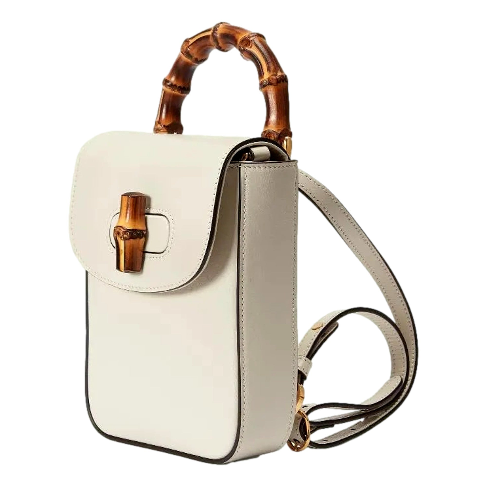 Gucci Bamboo Mini Handbag Top Handle Bag in Cream Leather available at Queen Bee of Beverly Hills