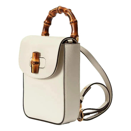 Gucci Bamboo Mini Handbag Top Handle Bag in Cream Leather available at Queen Bee of Beverly Hills