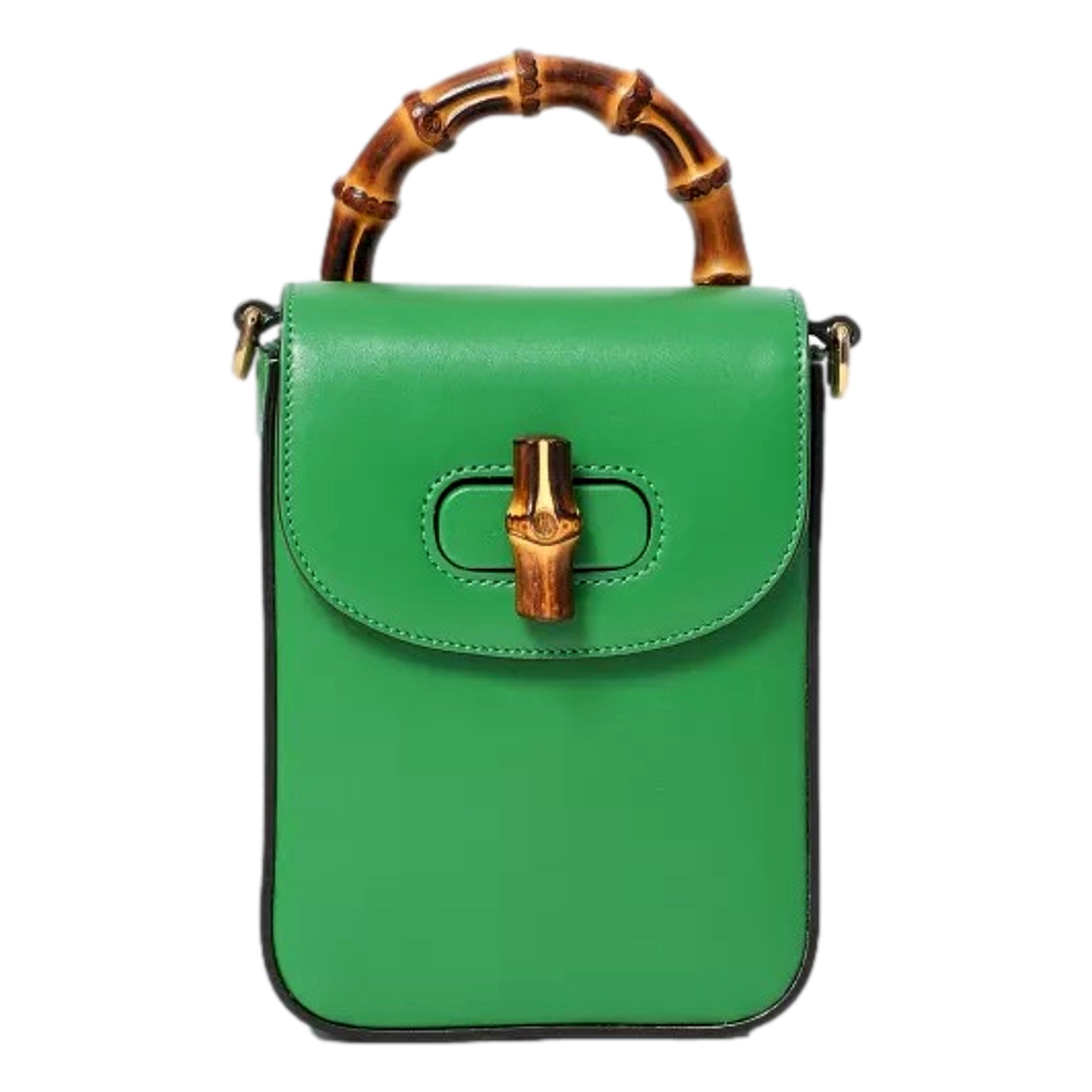 Gucci Bamboo Mini Handbag Top Handle Bag in Green Leather available at Queen Bee of Beverly Hills