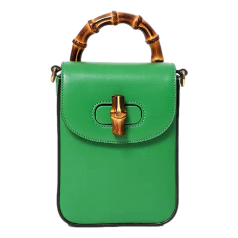 Gucci Bamboo Mini Handbag Top Handle Bag in Green Leather available at Queen Bee of Beverly Hills