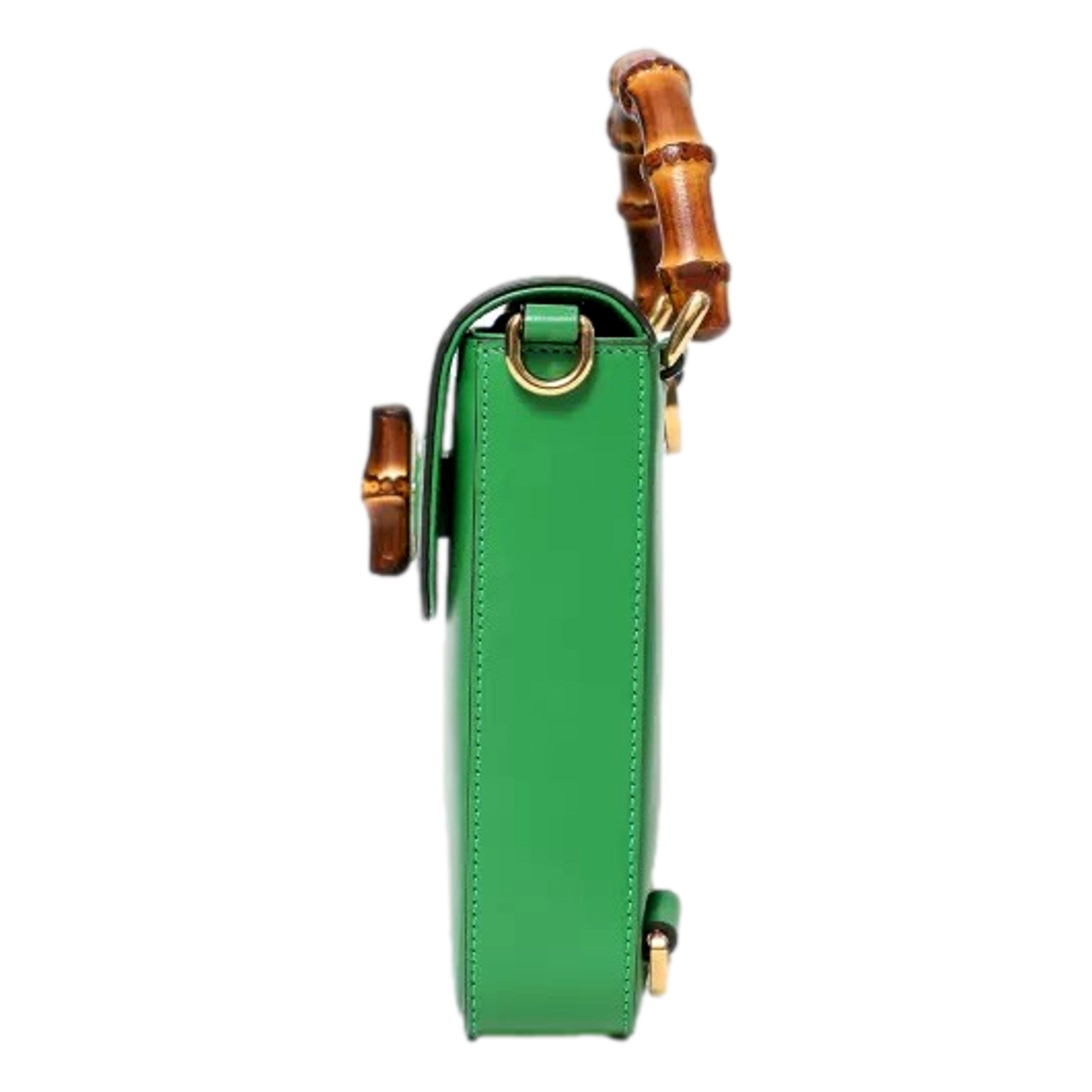Gucci Bamboo Mini Handbag Top Handle Bag in Green Leather available at Queen Bee of Beverly Hills