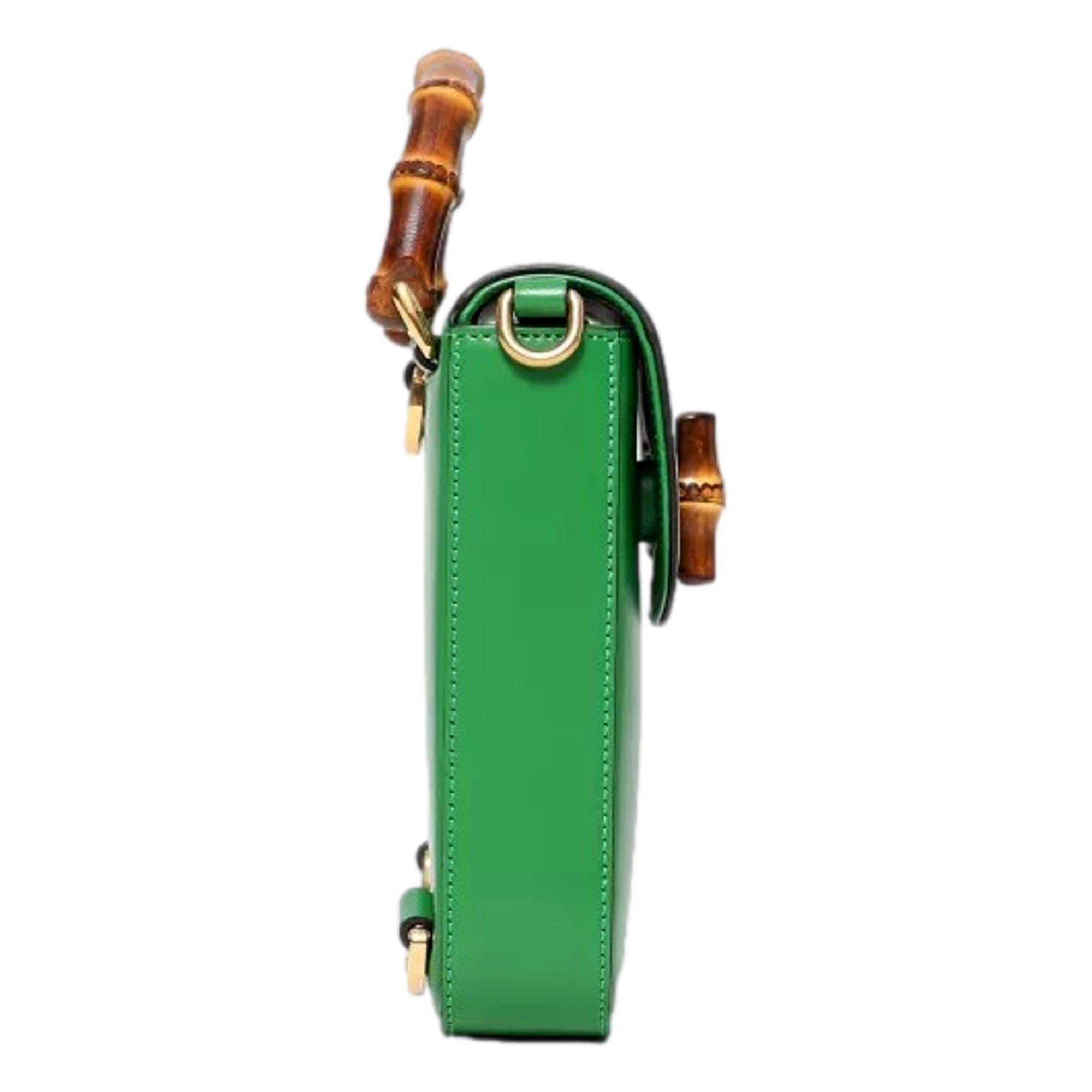 Gucci Bamboo Mini Handbag Top Handle Bag in Green Leather available at Queen Bee of Beverly Hills