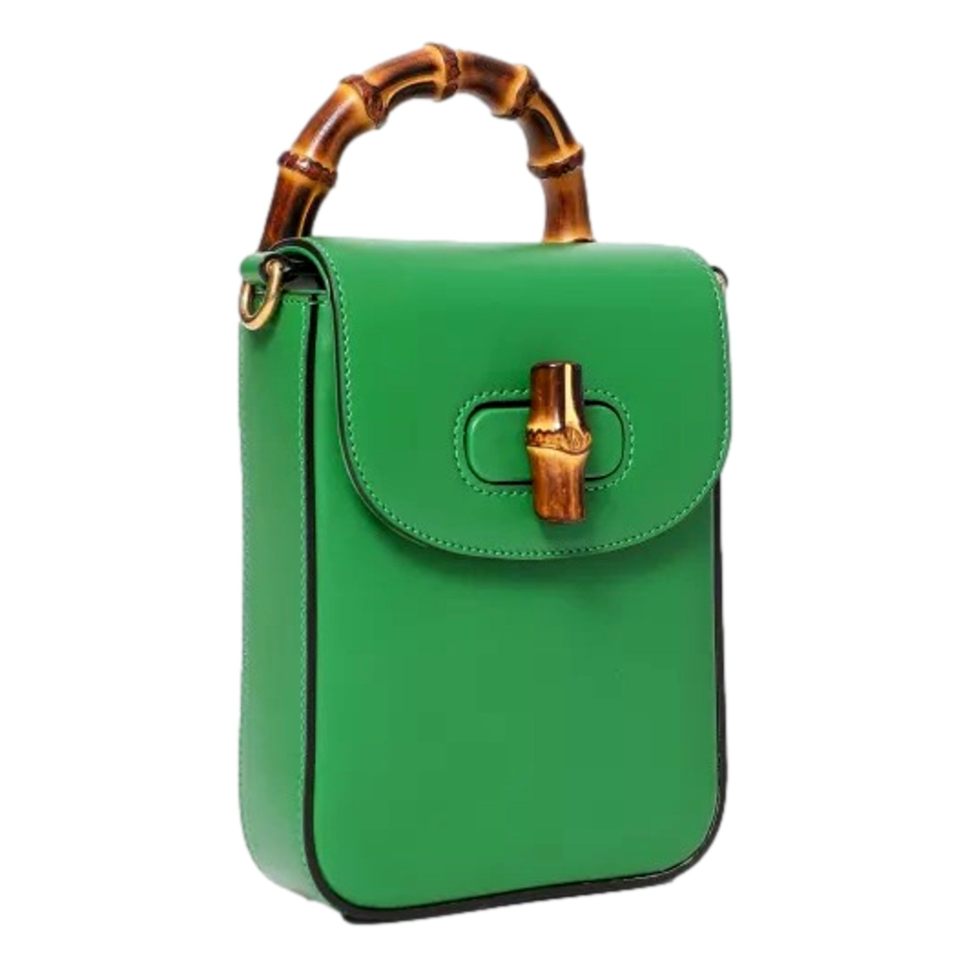 Gucci Bamboo Mini Handbag Top Handle Bag in Green Leather available at Queen Bee of Beverly Hills