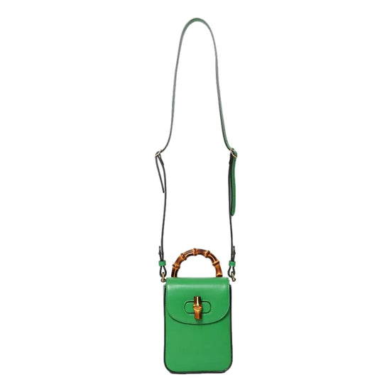 Gucci Bamboo Mini Handbag Top Handle Bag in Green Leather available at Queen Bee of Beverly Hills