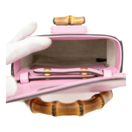 Gucci Bamboo Mini Handbag Top Handle Bag in Pink Leather available at Queen Bee of Beverly Hills