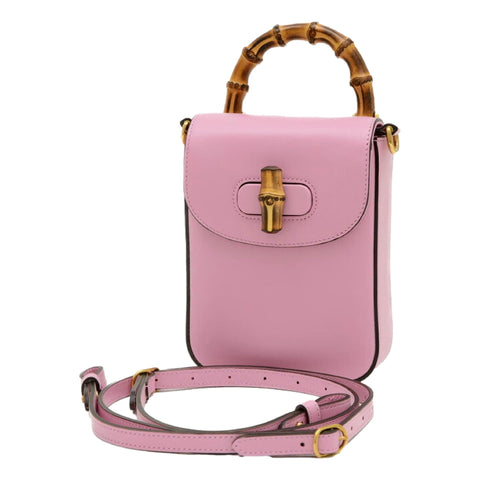 Gucci Bamboo Mini Handbag Top Handle Bag in Pink Leather available at Queen Bee of Beverly Hills