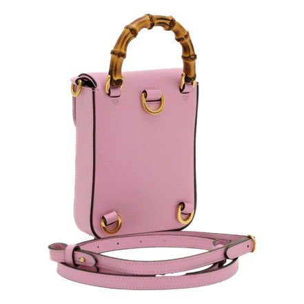 Gucci Bamboo Mini Handbag Top Handle Bag in Pink Leather available at Queen Bee of Beverly Hills