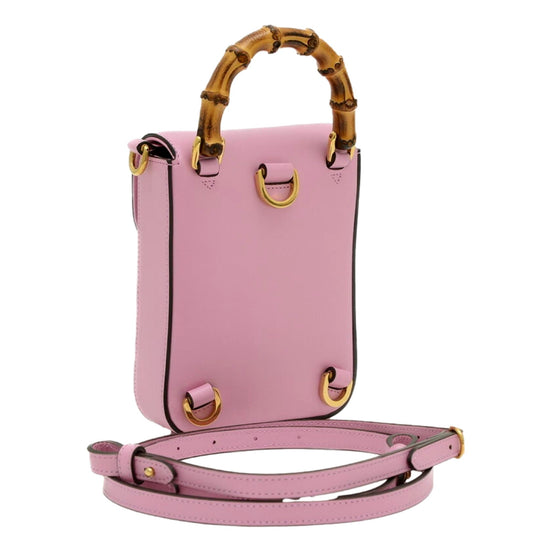 Gucci Bamboo Mini Handbag Top Handle Bag in Pink Leather available at Queen Bee of Beverly Hills