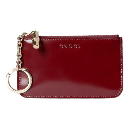 Gucci Bamboo Series Bordeaux Patent Leather Zipper Key Pouch Wallet