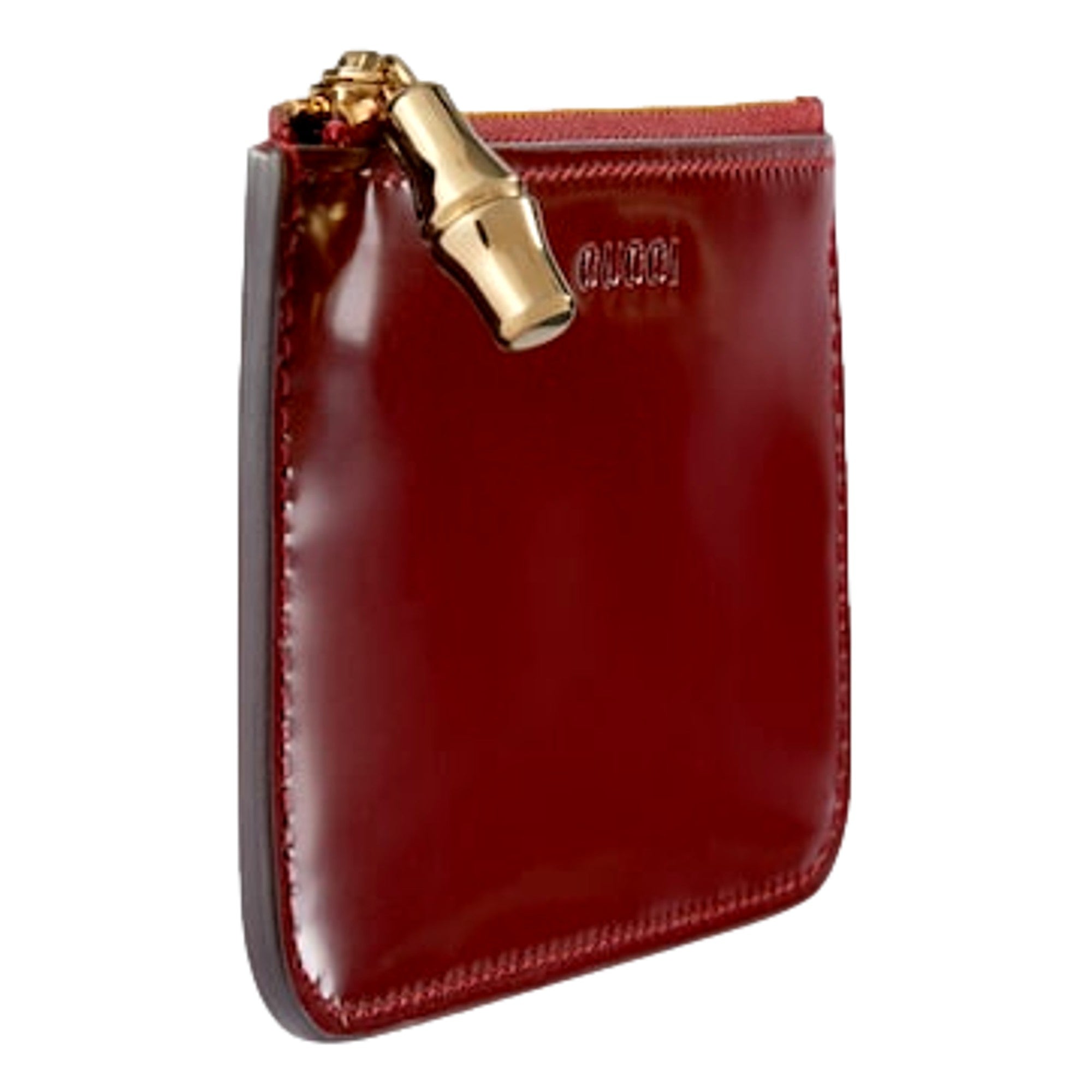 Gucci Bamboo Series Bordeaux Patent Leather Zipper Key Pouch Wallet