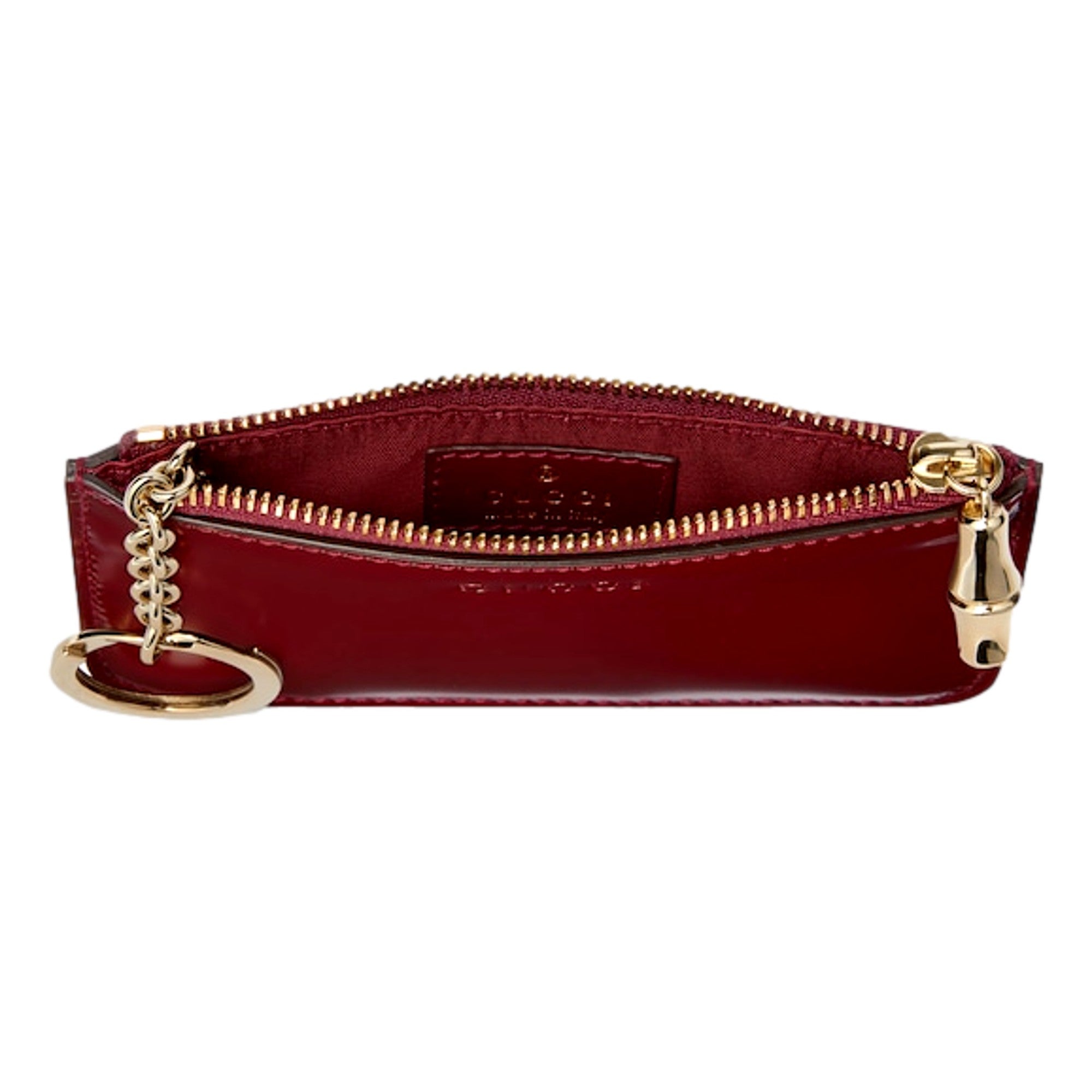 Gucci Bamboo Series Bordeaux Patent Leather Zipper Key Pouch Wallet