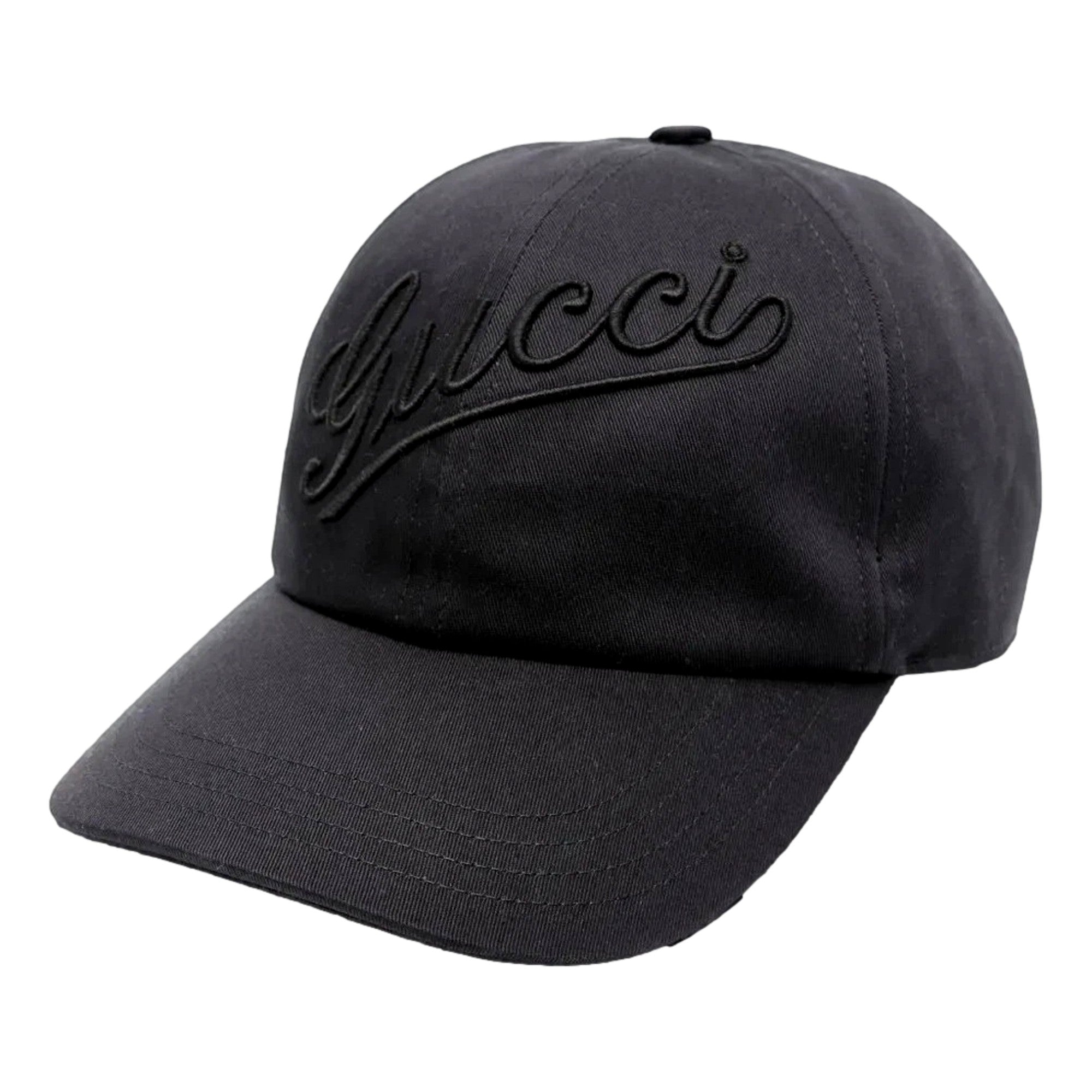 Gucci Black Embroidered Logo Cotton Baseball Cap Medium