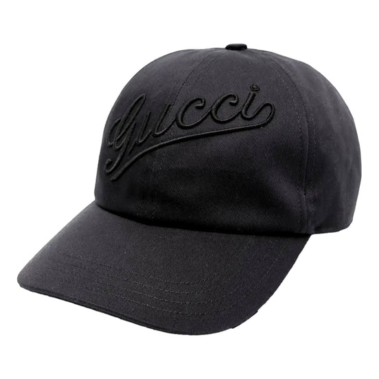 Gucci Black Embroidered Logo Cotton Baseball Cap Medium