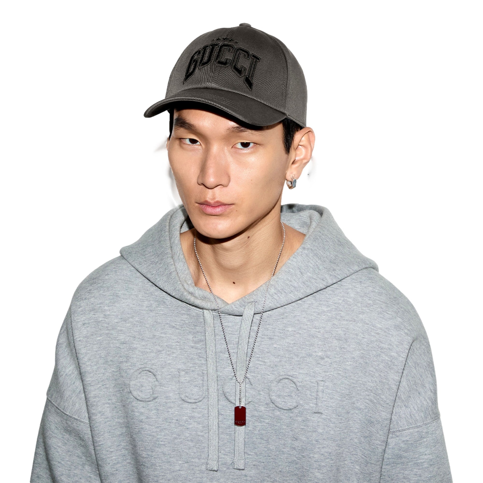 Gucci Cotton Embroidered Baseball Hat in Grey Size Medium