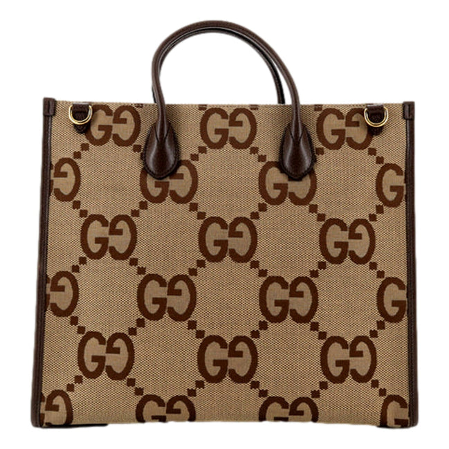 Gucci Beige Brown Canvas Jumbo GG Tote Bag Web Stripe Shoulder Strap available at Queen Bee of Beverly Hills