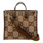 Gucci Beige Brown Canvas Jumbo GG Tote Bag Web Stripe Shoulder Strap available at Queen Bee of Beverly Hills