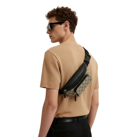 Gucci GG Supreme Canvas Belt Bag Beige Black Unisex Waist Bag