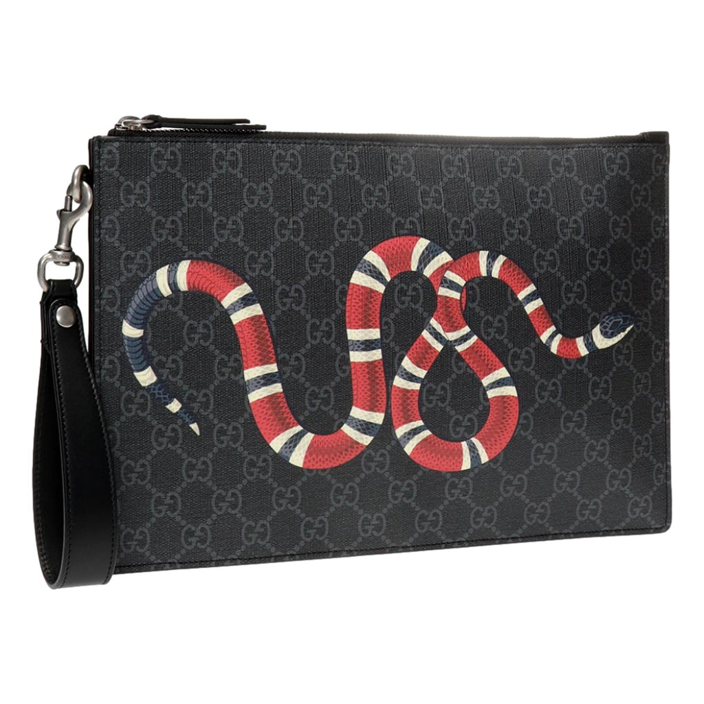 Gucci Bestiary Kingsnake Black GG Supreme Canvas Wristlet Clutch at_Queen_Bee_of_Beverly_Hills