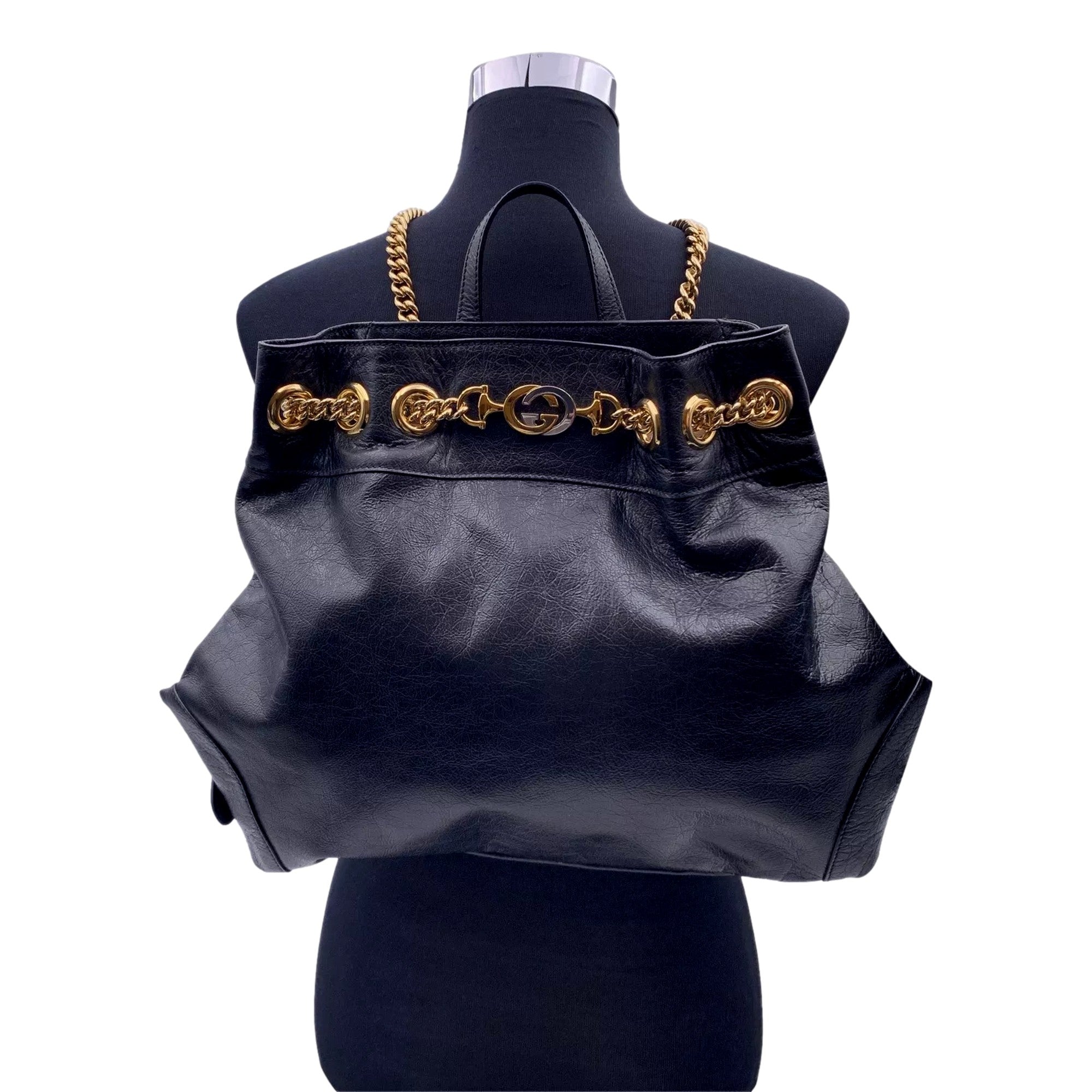 Gucci Black Leather Zumi Backpack Shoulder Backpack available at Queen Bee of Beverly Hills