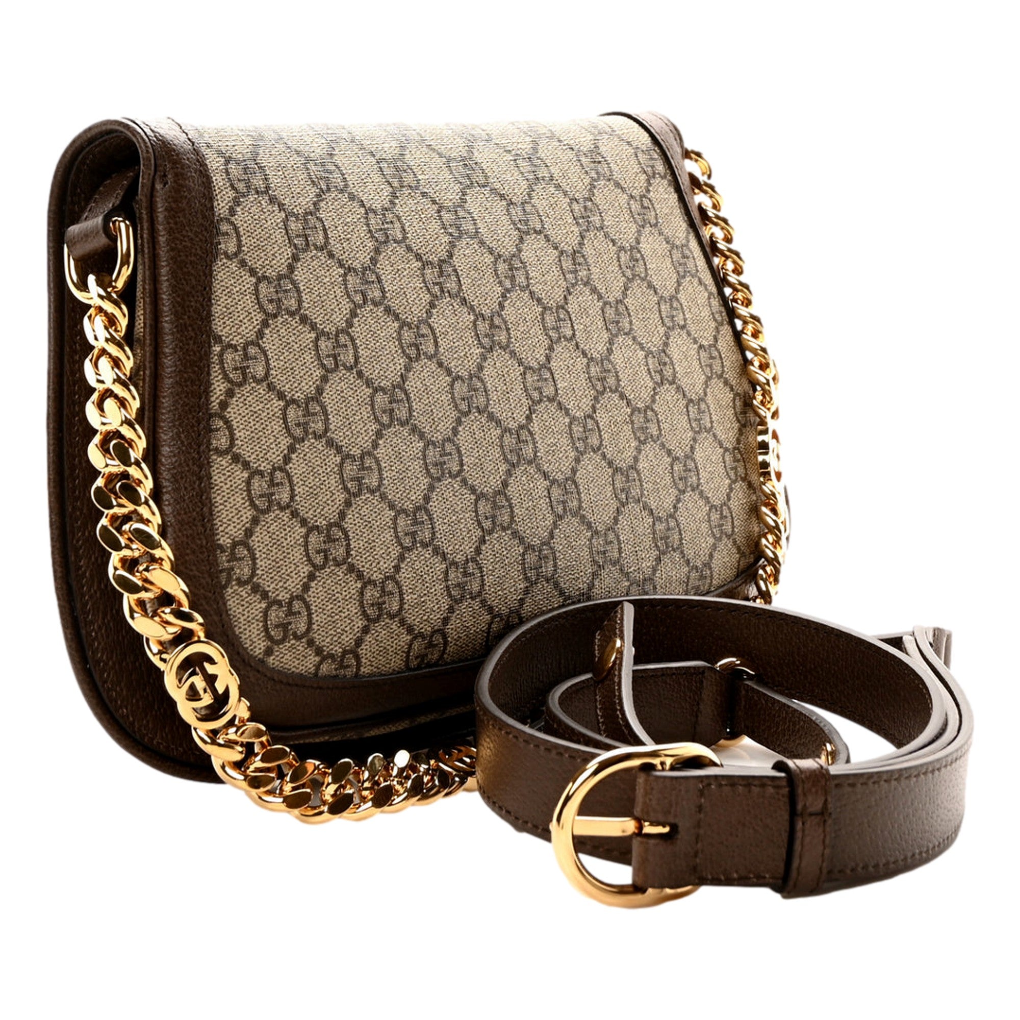 Gucci Blondie GG Supreme Canvas Leather Beige Ebony Shoulder Bag