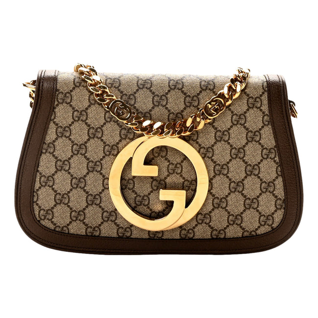 Gucci Blondie GG Supreme Canvas Leather Beige Ebony Shoulder Bag