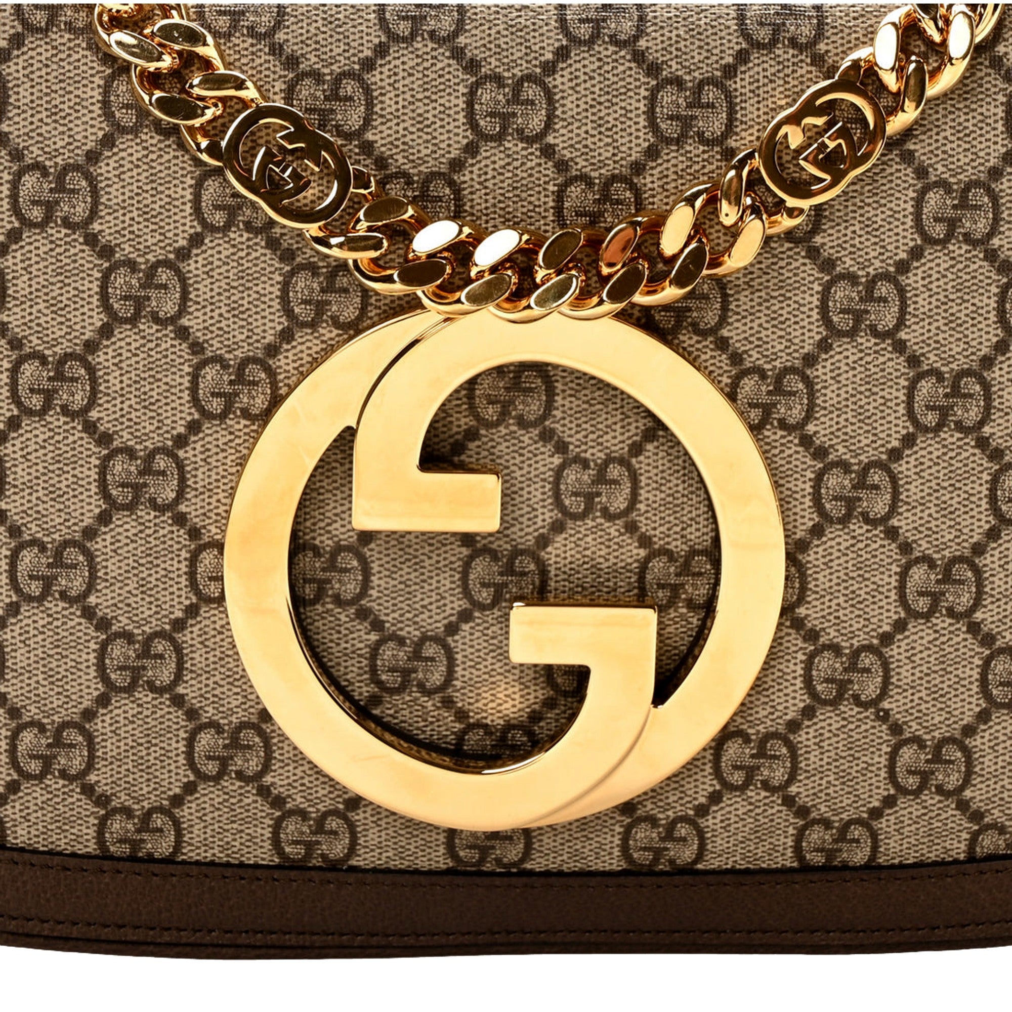 Gucci Blondie GG Supreme Canvas Leather Beige Ebony Shoulder Bag