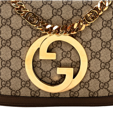 Gucci Blondie GG Supreme Canvas Leather Beige Ebony Shoulder Bag