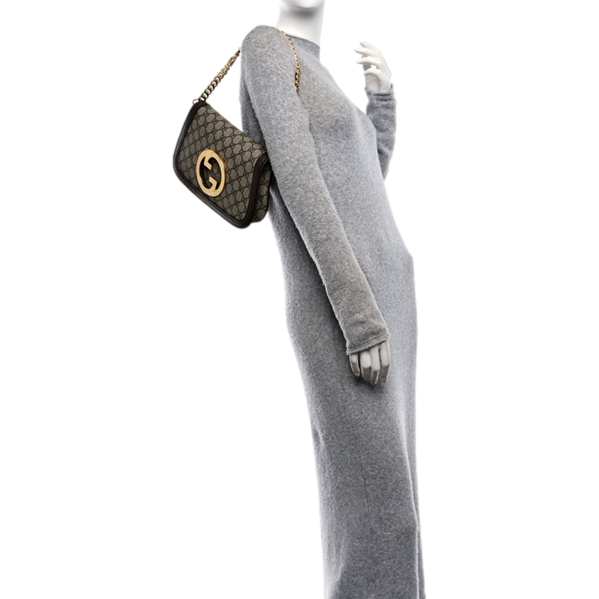 Gucci Blondie GG Supreme Canvas Leather Beige Ebony Shoulder Bag