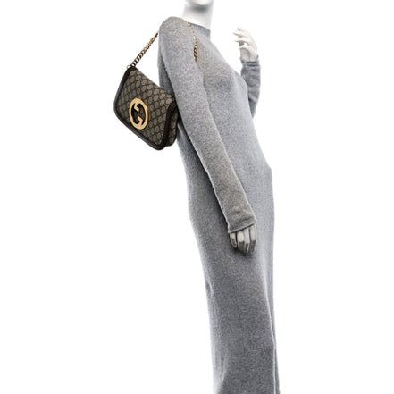 Gucci Blondie GG Supreme Canvas Leather Beige Ebony Shoulder Bag