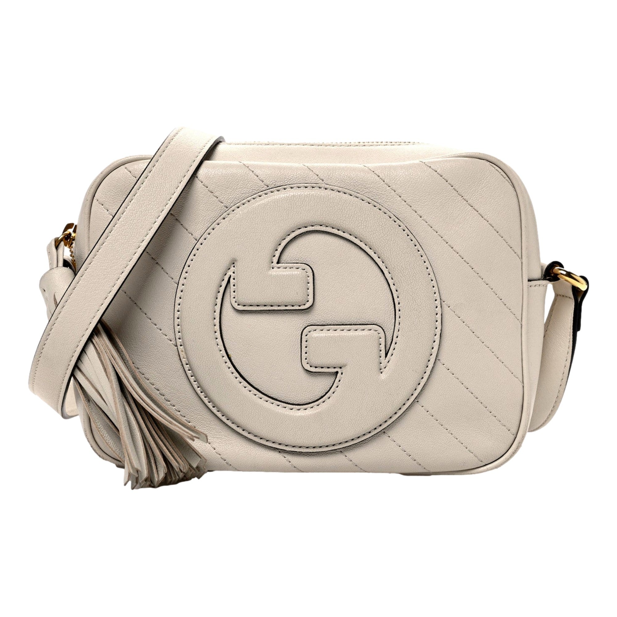 Gucci Blondie GG Patch Diagonal Stitching Cream Leather Crossbody Handbag