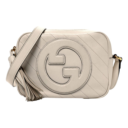 Gucci Blondie GG Patch Diagonal Stitching Cream Leather Crossbody Handbag