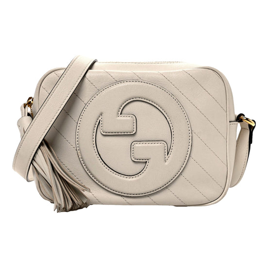 Gucci Blondie GG Patch Diagonal Stitching Cream Leather Crossbody Handbag