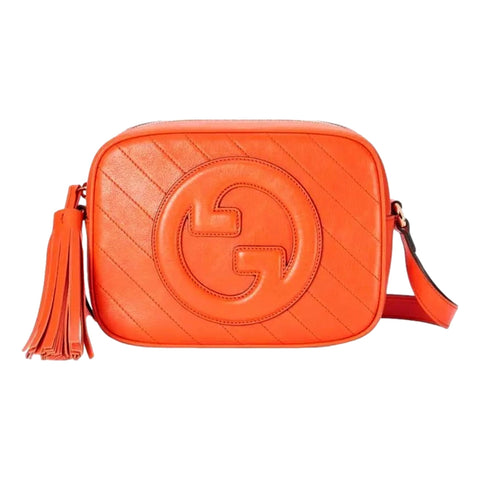 Gucci Blondie GG Patch Diagonal Stitching Orange Leather Crossbody Handbag available at Queen Bee of Beverly Hills