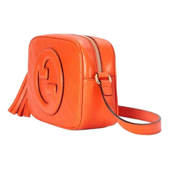 Gucci Blondie GG Patch Diagonal Stitching Orange Leather Crossbody Handbag available at Queen Bee of Beverly Hills