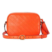 Gucci Blondie GG Patch Diagonal Stitching Orange Leather Crossbody Handbag available at Queen Bee of Beverly Hills