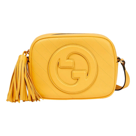 Gucci Blondie GG Patch Diagonal Stitching Yellow Leather Crossbody Handbag available at Queen Bee of Beverly Hills