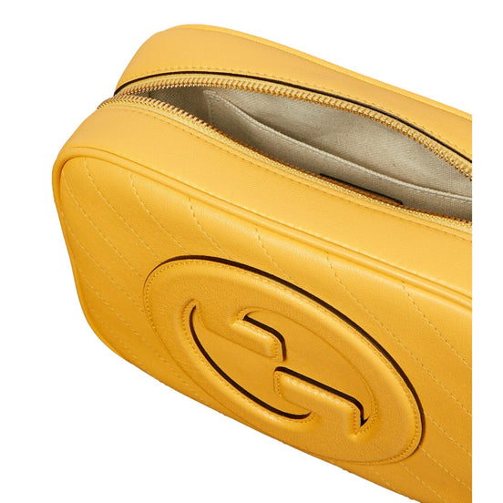 Gucci Blondie GG Patch Diagonal Stitching Yellow Leather Crossbody Handbag available at Queen Bee of Beverly Hills