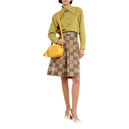 Gucci Blondie GG Patch Diagonal Stitching Yellow Leather Crossbody Handbag available at Queen Bee of Beverly Hills