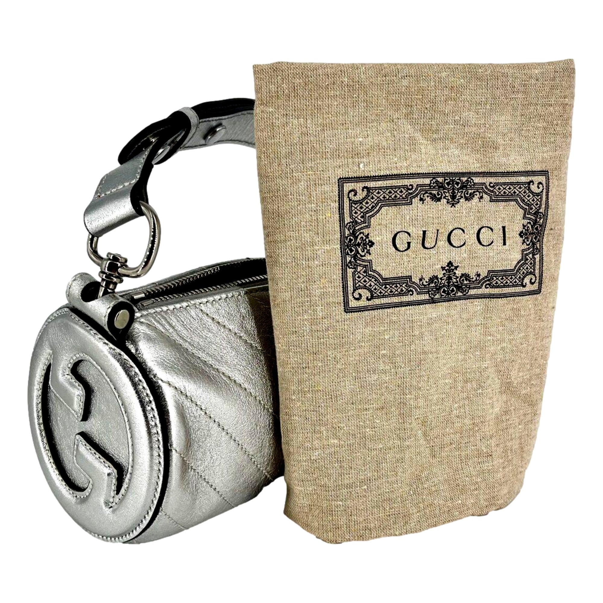 Gucci Blondie Mini Shoulder Bag in Metallic Silver Leather available at Queen Bee of Beverly Hills