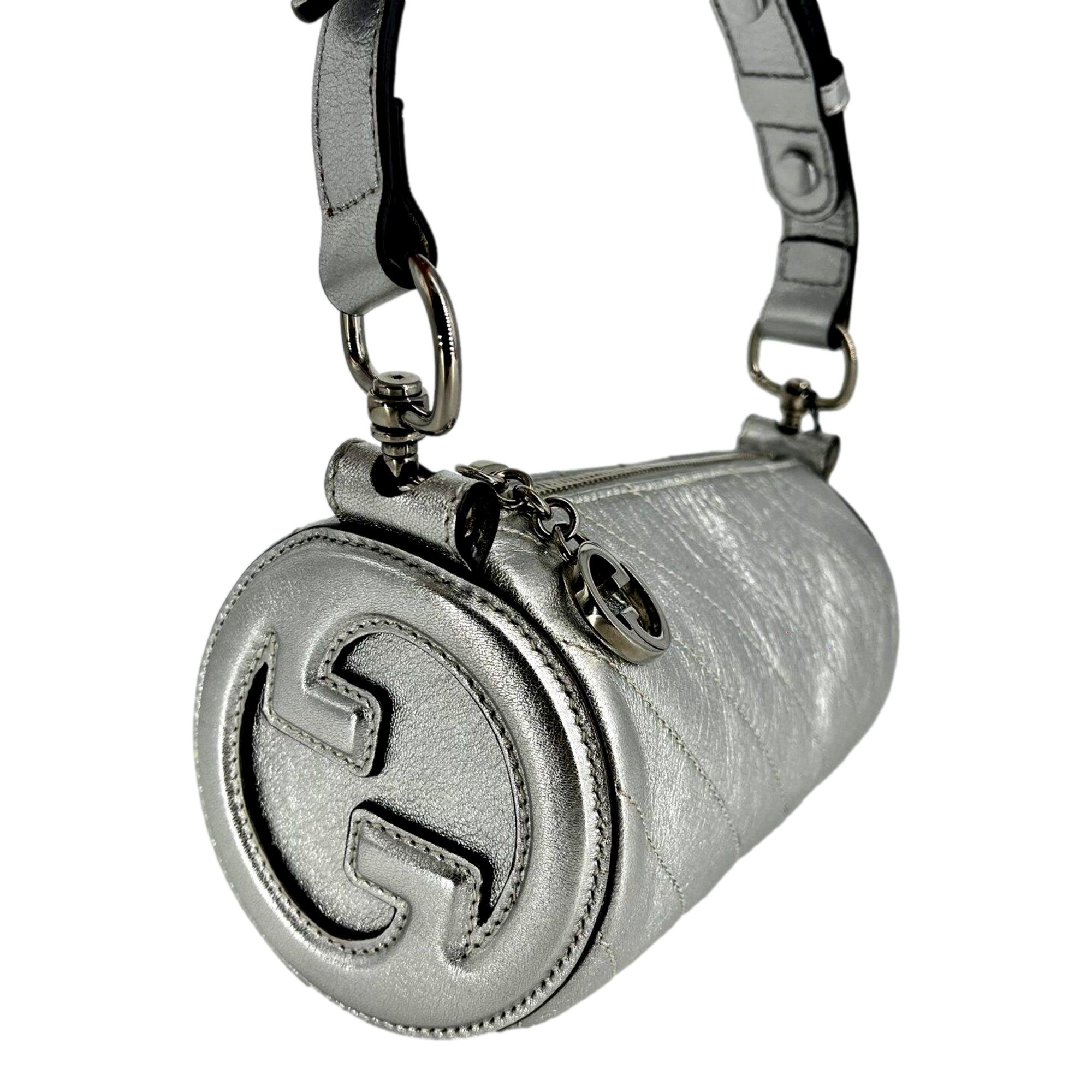 Gucci Blondie Mini Shoulder Bag in Metallic Silver Leather available at Queen Bee of Beverly Hills