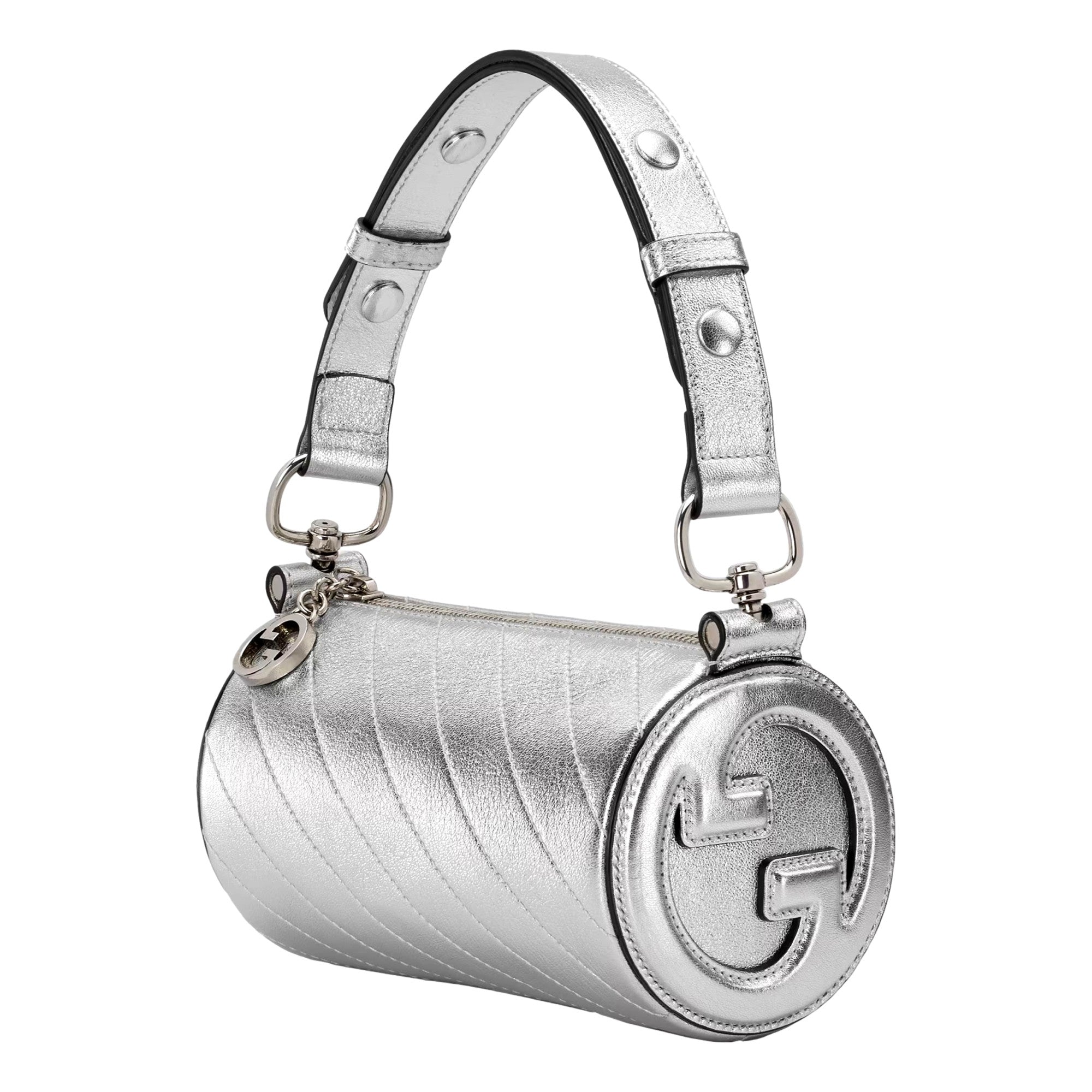 Gucci Blondie Mini Shoulder Bag in Metallic Silver Leather available at Queen Bee of Beverly Hills