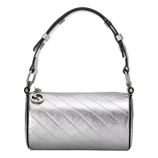 Gucci Blondie Mini Shoulder Bag in Metallic Silver Leather available at Queen Bee of Beverly Hills
