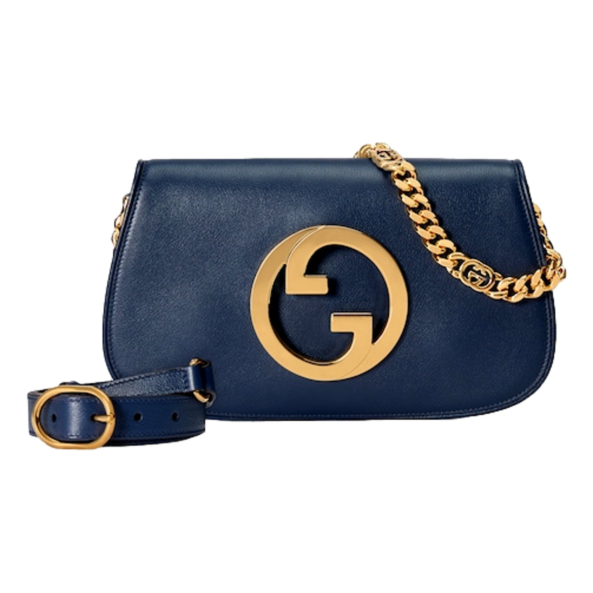 Gucci Blondie Soft Calfskin Leather Navy Blue Shoulder Bag
