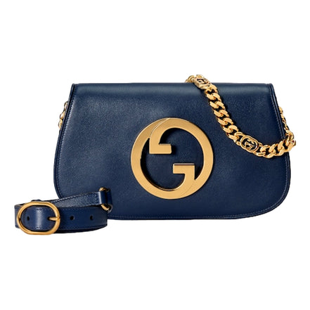 Gucci Blondie Soft Calfskin Leather Navy Blue Shoulder Bag