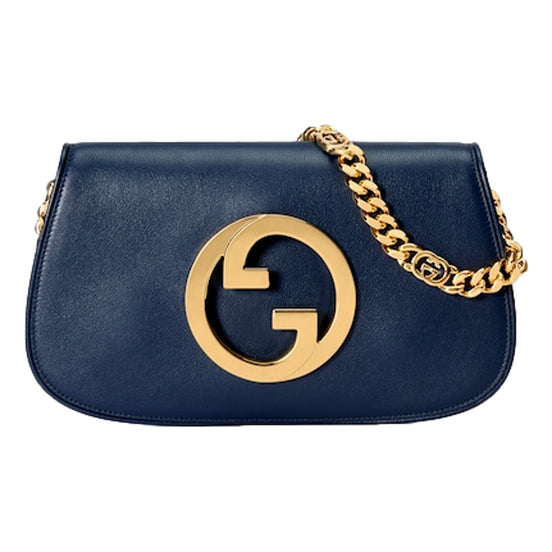Gucci Blondie Soft Calfskin Leather Navy Blue Shoulder Bag