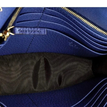 Gucci Blue Marmont GG Womens Leather Wallet on Chain Crossbody Bag available at Queen Bee of Beverly Hills