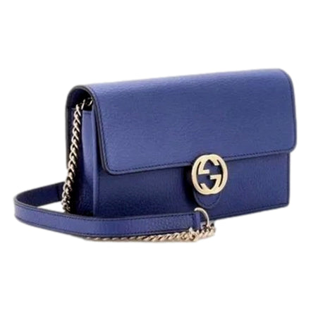 Gucci Blue Marmont GG Womens Leather Wallet on Chain Crossbody Bag available at Queen Bee of Beverly Hills