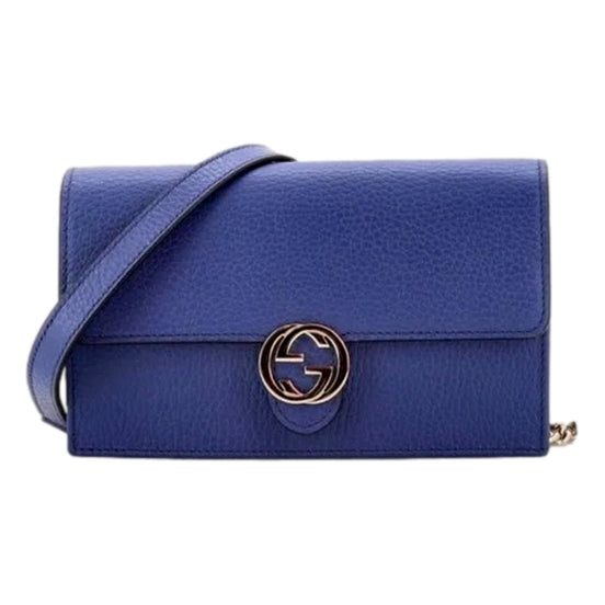 Gucci Blue Marmont GG Womens Leather Wallet on Chain Crossbody Bag available at Queen Bee of Beverly Hills